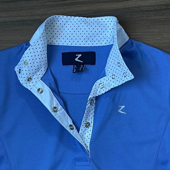 Horze- Riding Competition Shirt- Purple with Polka Dot Collar- US 4 - Picture 2 of 5